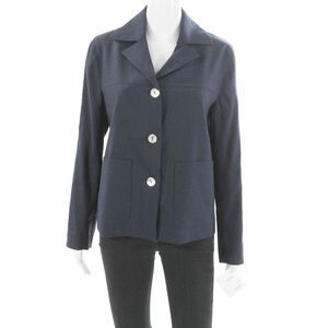 Estelle & Finn Women Basic Linen Jacket Blue Long Sleeve Button Size 2